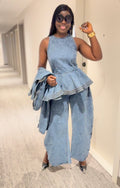 Luxury 2pcs Denim Set(Top and Trouser)