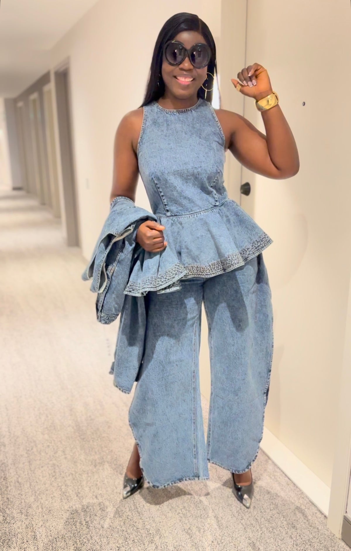 Luxury 2pcs Denim Set(Top and Trouser)